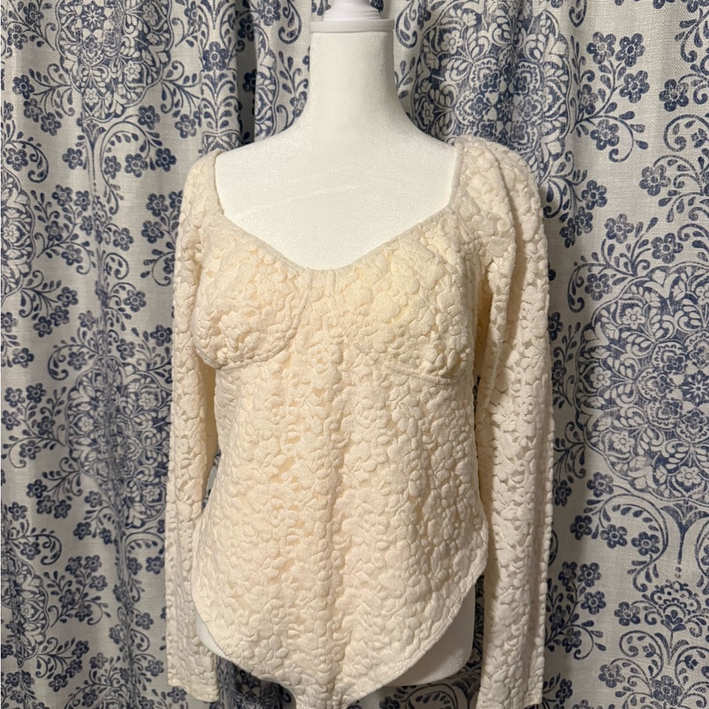 Wild Fable Cream Textured Long Sleeve Bodysuit